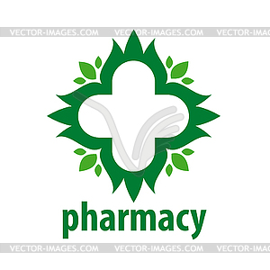 Logo green cross of leaves - vector image