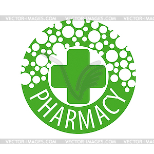 Round logo with pills to pharmacies - vector image