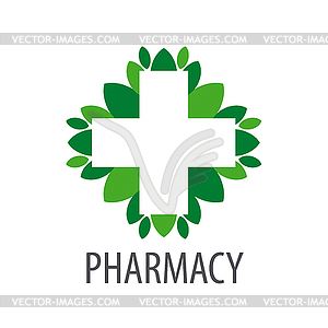 Logo cross with green leaves - vector clipart