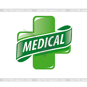 Логотип зеленый крест и ленты - векторный клипарт / векторное изображение
