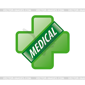Логотип зеленый крест и ленты - векторный клипарт