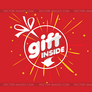 Round logo for gifts with fireworks - vector clip art