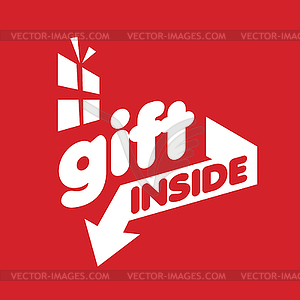 Белый логотип для подарков на красном фоне - векторное изображение клипарта