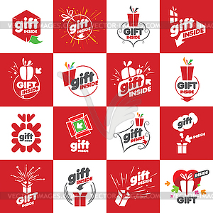 Большой набор логотипов для подарков - клипарт в векторном виде