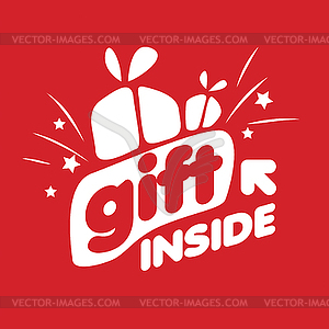 Logo gift box and fireworks - vector clipart