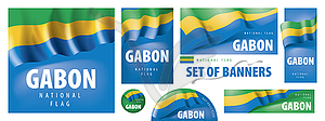 Set of banners with national flag of Gabon - vector image