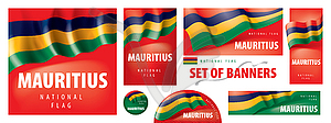 Set of banners with national flag of Mauritius - vector image