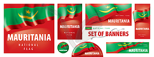 Set of banners with national flag of Mauritania - vector clipart