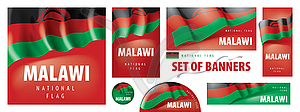 Set of banners with national flag of Malawi - vector clipart