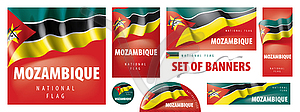 Set of banners with national flag of Mozambique - vector image