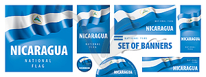 Set of banners with national flag of Nicaragua - vector clip art