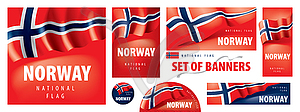 Set of banners with national flag of Norway - vector clip art