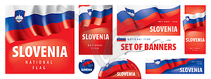 Set of banners with national flag of Slovenia - vector clip art