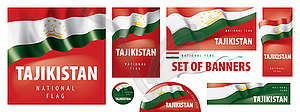 Set of banners with national flag of Tajikistan - vector image