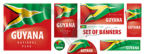 Set of banners with national flag of Guyana - color vector clipart