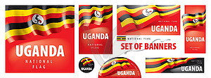 Set of banners with national flag of Uganda - royalty-free vector clipart