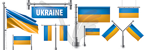 Set of national flag of Ukraine in various - vector image