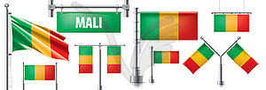 Set of national flag of Mali in various creative - vector clip art