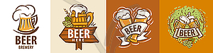 Set of beer mug logos on different backgrounds - vector clip art