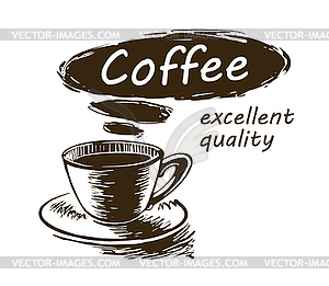 Logo with drawn coffee cup - vector image