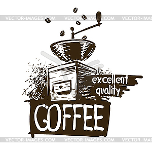 Кофемолка с логотипом и кофейные зерна - клипарт