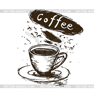 Logo with drawn coffee cup - vector image