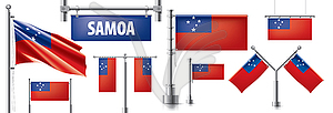 Set of national flag of Samoa in various creative - vector clip art