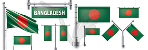 Set of national flag of Bangladesh in various - stock vector clipart