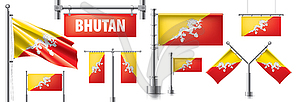 Set of national flag of Bhutan in various creative - vector clipart