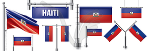 Set of national flag of Haiti in various creative - vector image