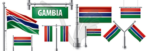 Set of national flag of Gambia in various creative - vector clip art