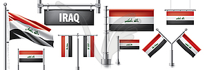 Set of national flag of Iraq in various creative - vector clip art