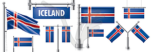 Set of national flag of Iceland in various - color vector clipart