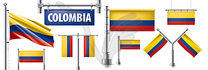 Set of national flag of Colombia in various creativ - vector image