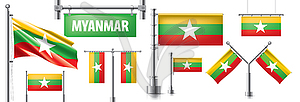 Set of national flag of Myanmar in various - vector clipart