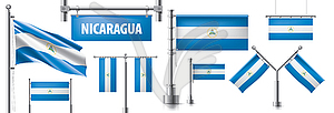 Set of national flag of Nicaragua in various - vector image