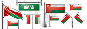Set of national flag of Oman in various creative - vector clipart