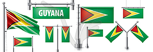 Set of national flag of Guyana in various creative - vector clip art