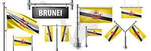 Set of national flag of Brunei in various creative - vector image