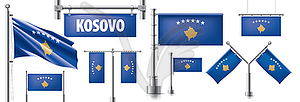 Set of national flag of Kosovo in various creative - vector clip art