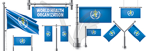 Набор национального флага Всемирной организации здравоохранения - векторный эскиз