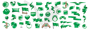 Большой набор зеленых флагов, лент и различных дизайнов - клипарт в векторе