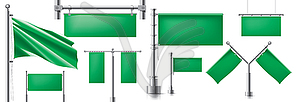 Large set of green flags, ribbons and various desig - vector clip art