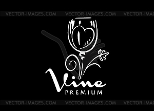 Logo drawn by hand. Heart in glass of wine - vector image