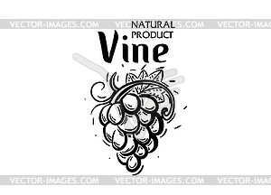 Logo drawn by hand. Bunch of grapes for making wine - vector clip art