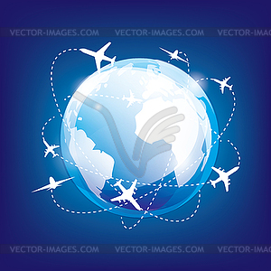 International traveling by airplane - vector image