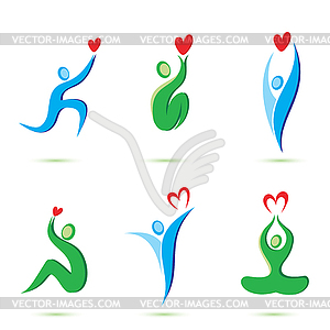 Peaple with hearts icons, love concept - vector clipart