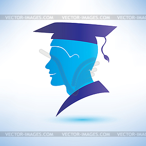 Young man silhouette with graduation cap - vector image