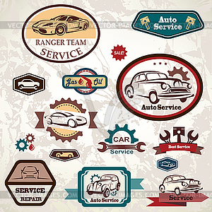 Car service retro emblem, collection of vintage - vector image