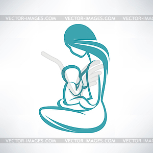 Mother breast feeding her baby - color vector clipart